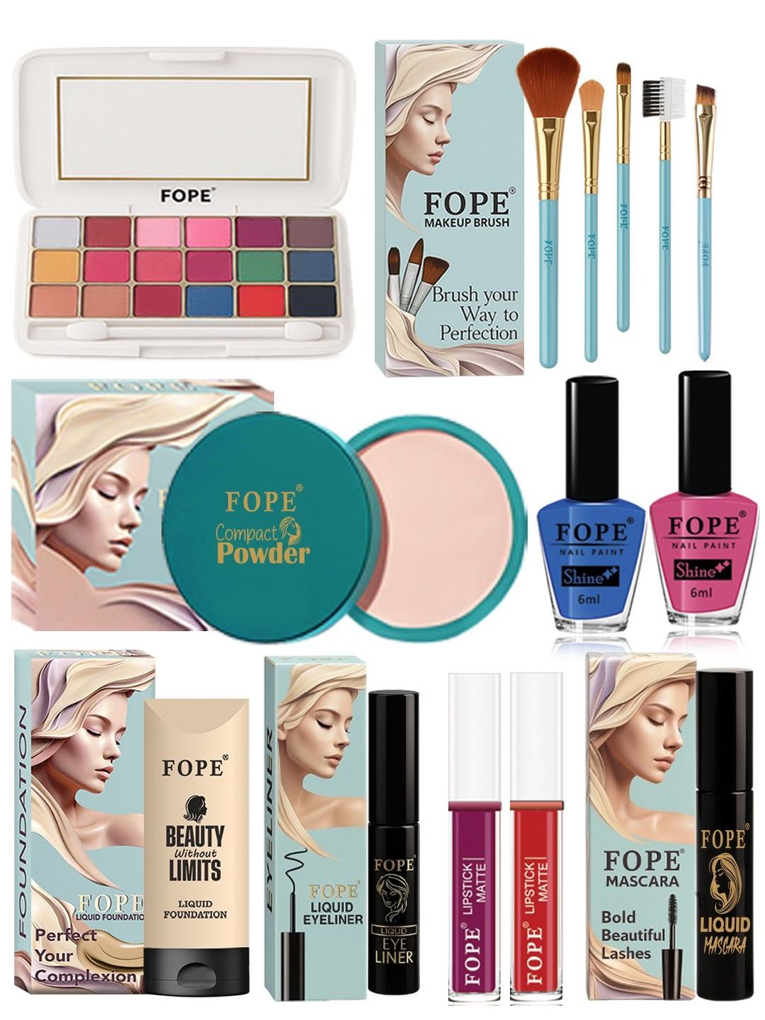 FOPE Set Of 14 Long Lasting Smudge Proof Party Glam Makeup Combo-image-27
