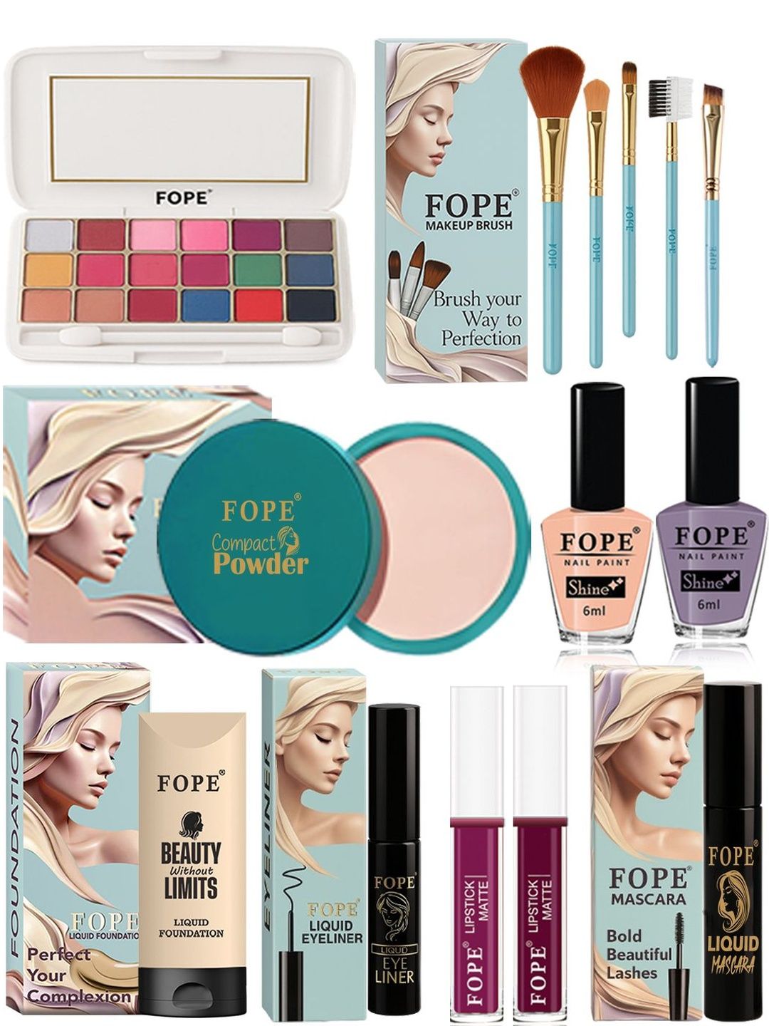 FOPE Set Of 14 Long Lasting Smudge Proof Party Glam Makeup Combo-picture-28
