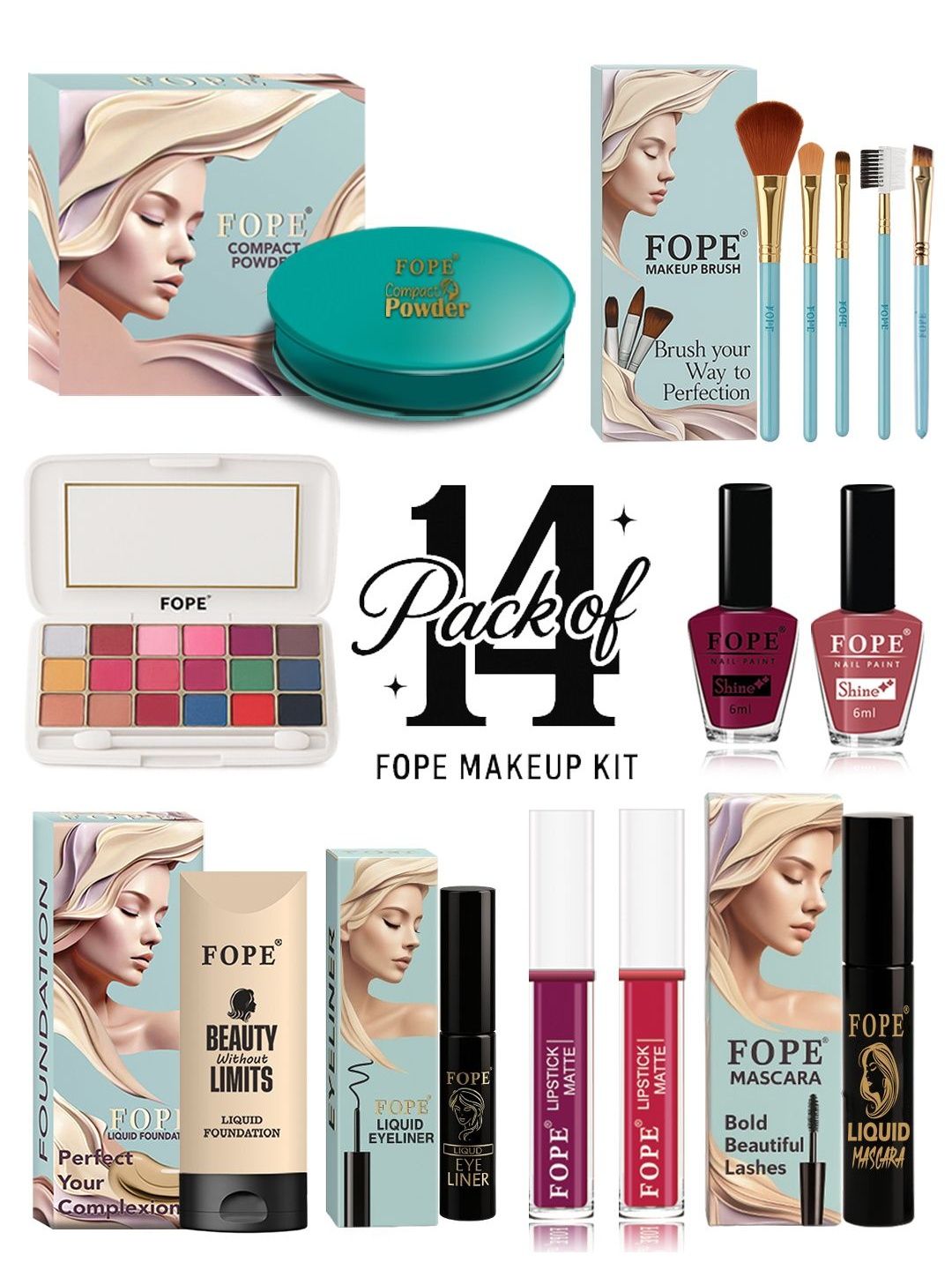 FOPE Set Of 14 Long Lasting Smudge Proof Party Glam Makeup Combo-image-49