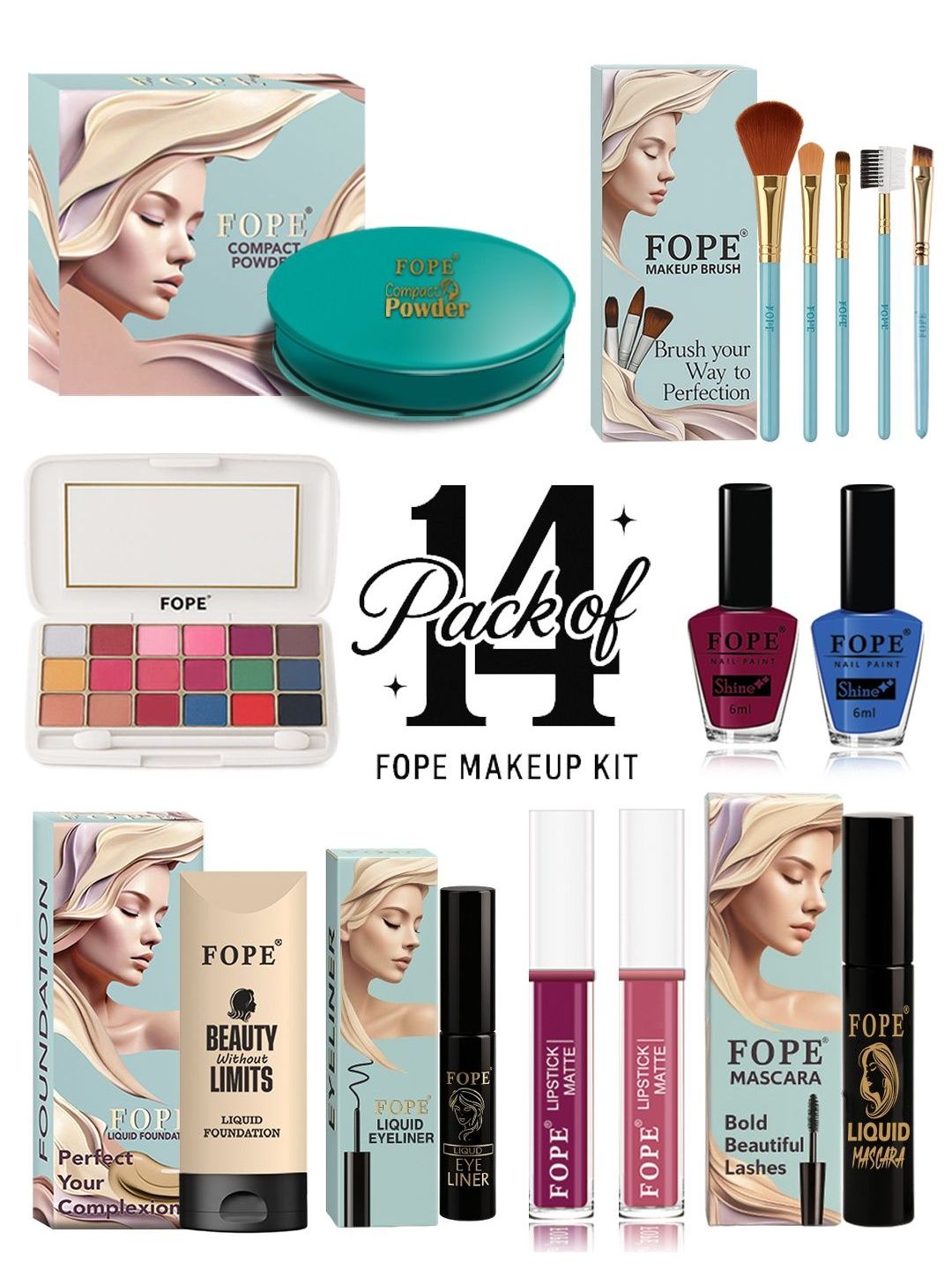 FOPE Set Of 14 Long Lasting Smudge Proof Party Glam Makeup Combo-image-48