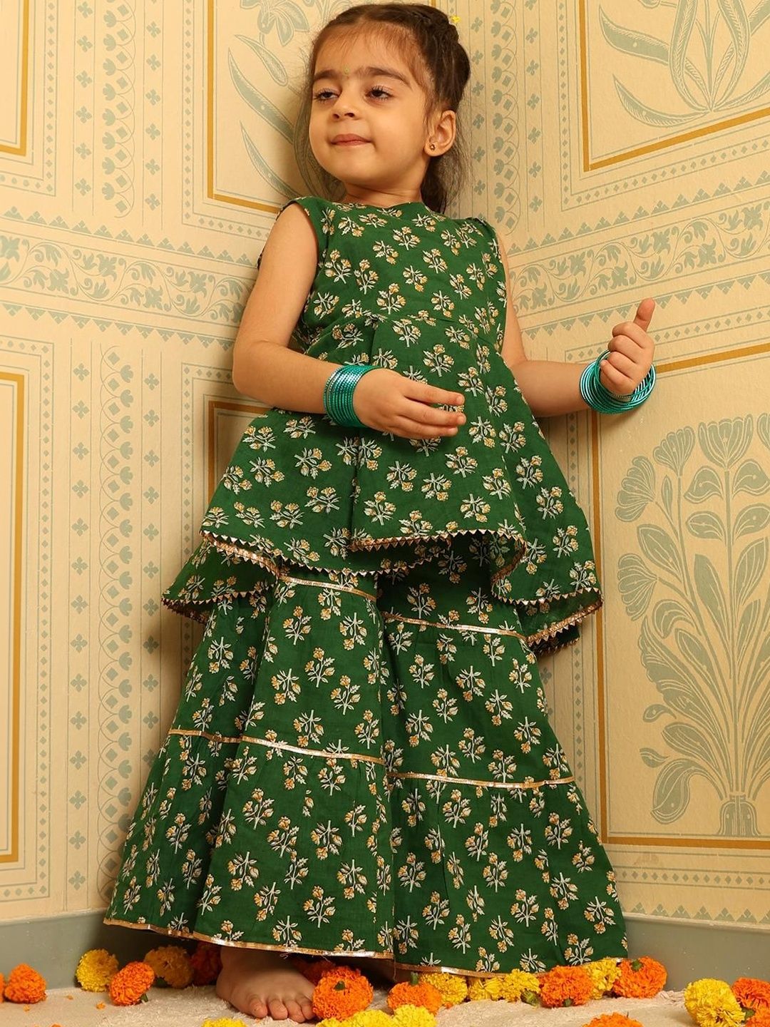 YK Girls Floral Printed Tiered Kurta with Sharara-picture-15