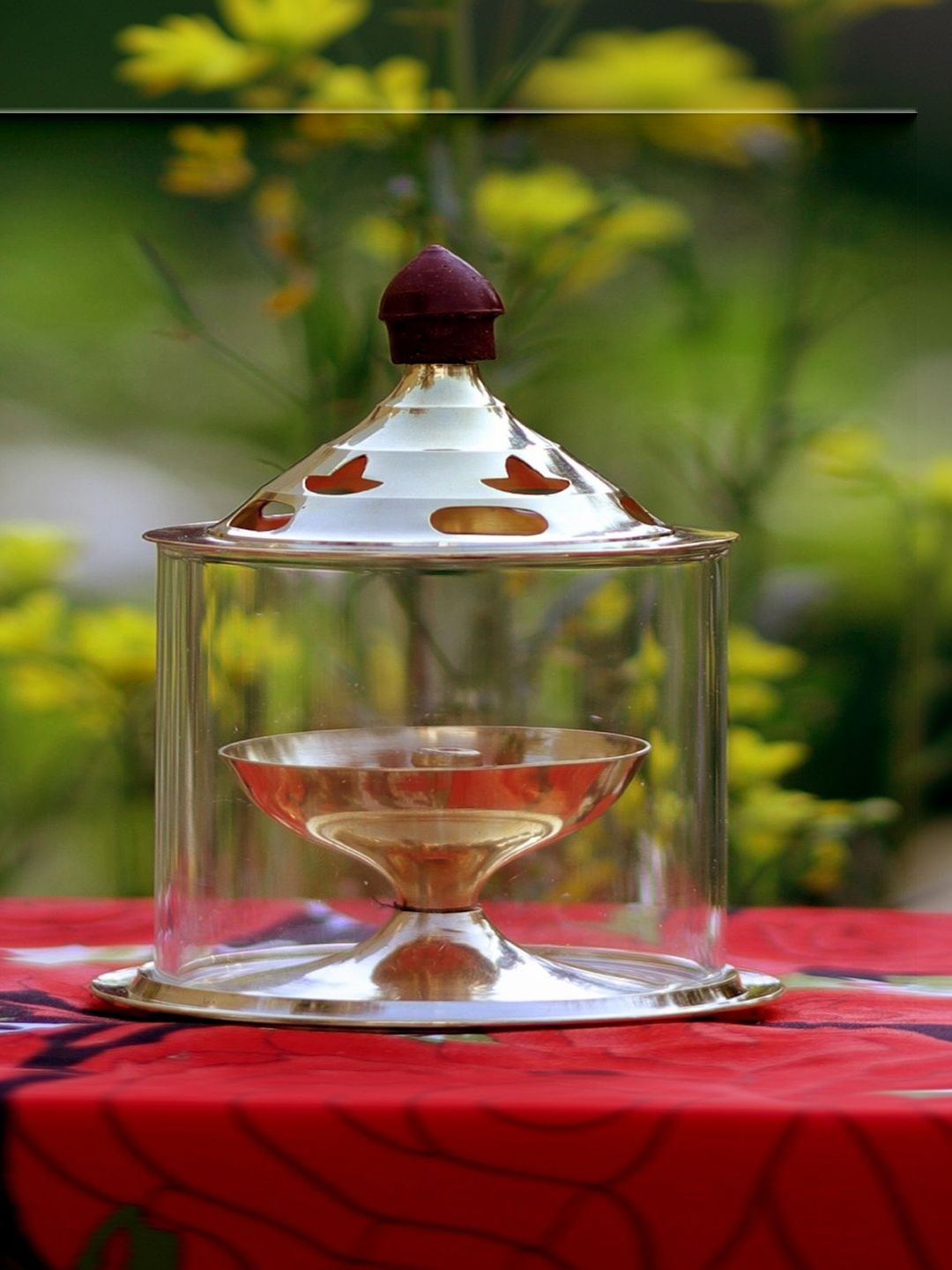 Heaven Decor Brass And Glass Akhand Deep Diya With Cover For Puja