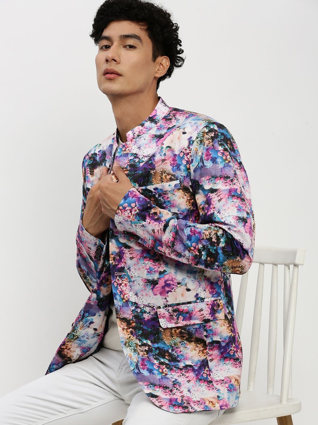 SHOWOFFFF Printed Mandarin Collar Slim Fit Jodhpuri Blazer-image-17