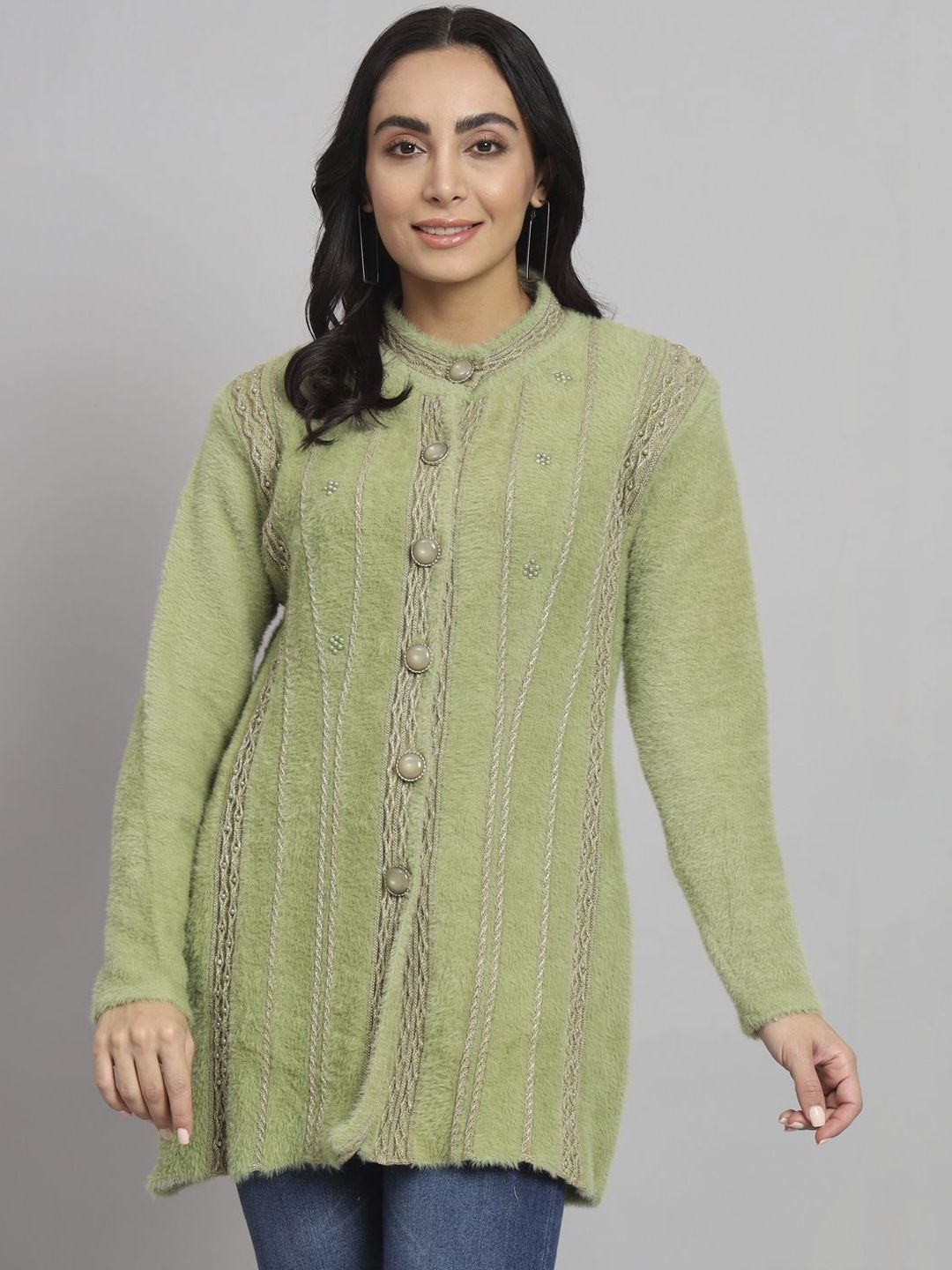 eKools Women Speckled Woollen Longline Cardigan with Embroidered Detail-picture-54