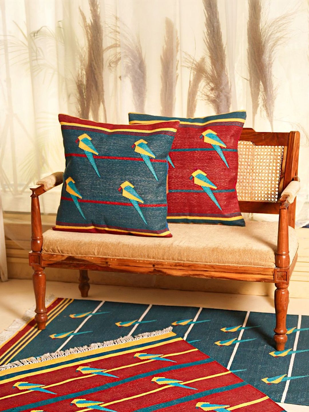 JAYPORE Red & Green Woven Design Cotton Dhurrie-picture-29