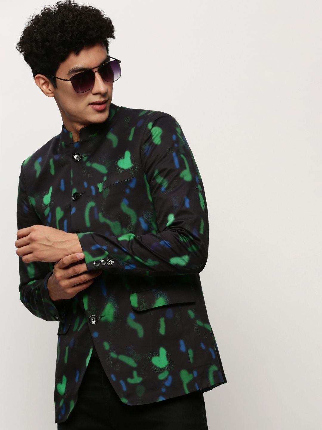 SHOWOFFFF Printed Slim-Fit Mandarin Collar Neck Long Sleeves Single-Breasted Blazers-picture-33