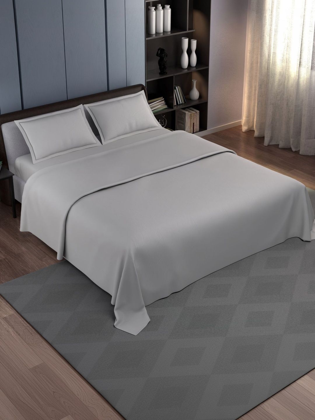 Synergized Cotton Grey 300 TC Bedsheet with 2 Pillow Covers-image-48