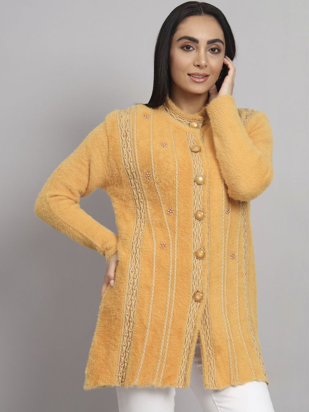 eKools Women Speckled Woollen Longline Cardigan with Embroidered Detail-picture-26