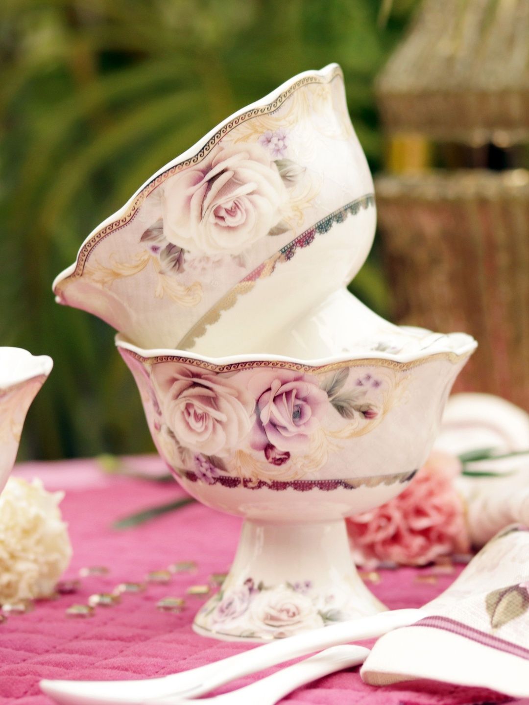 vigneto Gold-Toned & Cream-Coloured Printed Porcelain Glossy Cups Set of Cups and Mugs-image-44