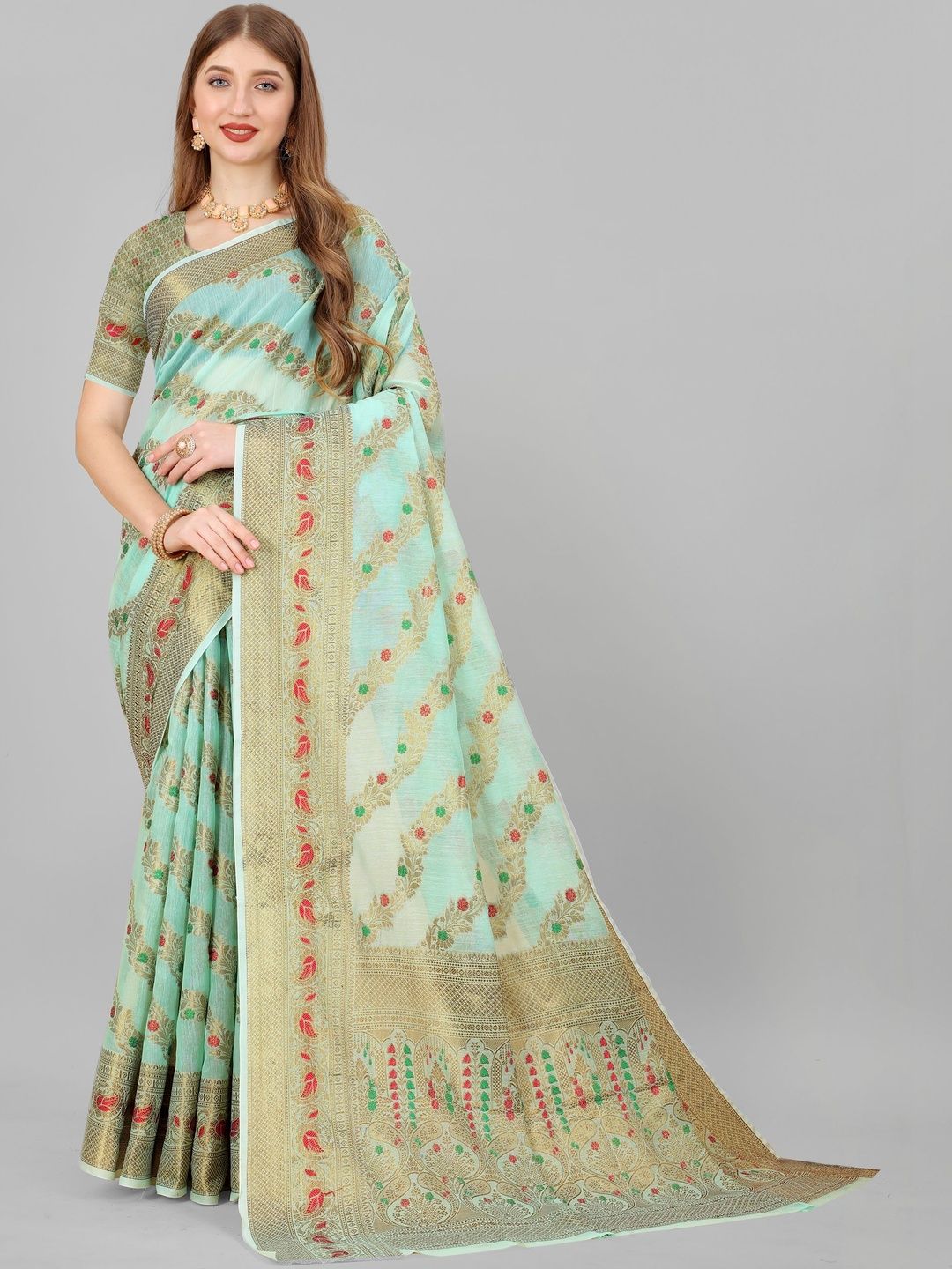 VS MALL Ethnic Motifs Zari Pure Cotton Handloom Banarasi Saree-picture-19