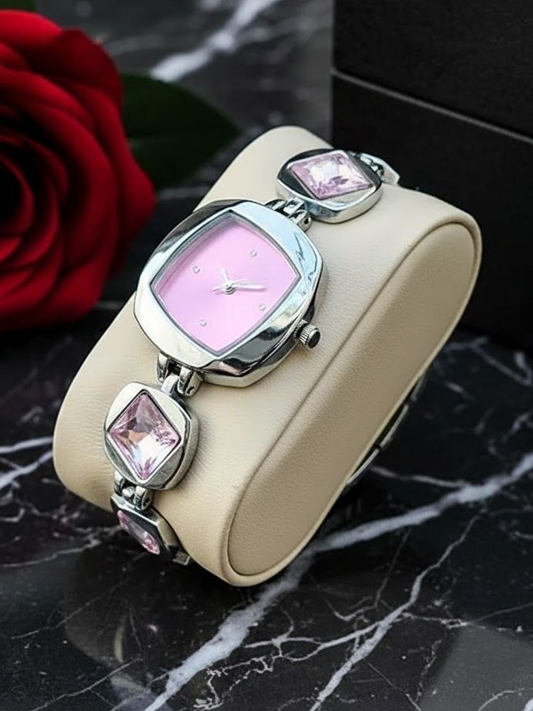 Moover Women Printed Dial & Stainless Steel Straps Analogue Automatic Watch STONsqr-pnk-j1-image-7