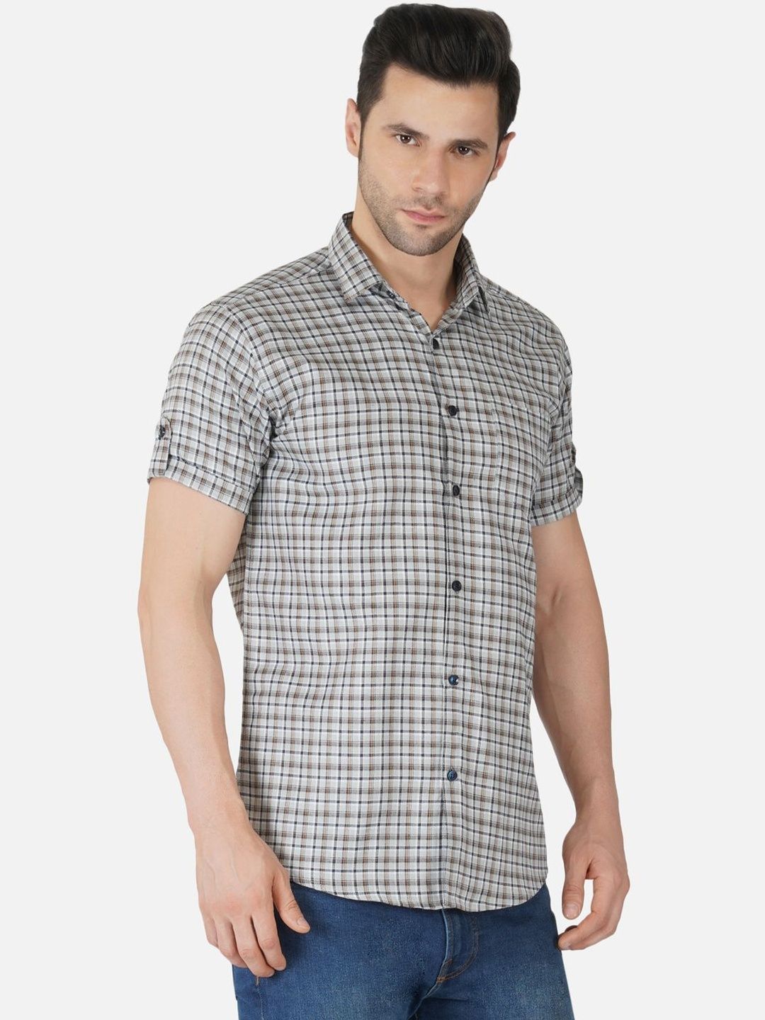 BASE 41 Men Standard Gingham Checks Checked Casual Shirt-picture-54