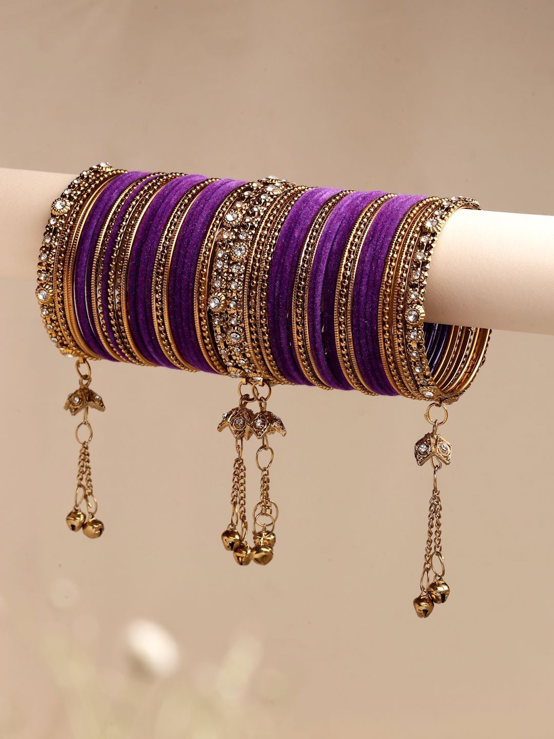 ZENEME Set of 56 Gold-Plated Cubic Zircon Studded Bangle-image-22