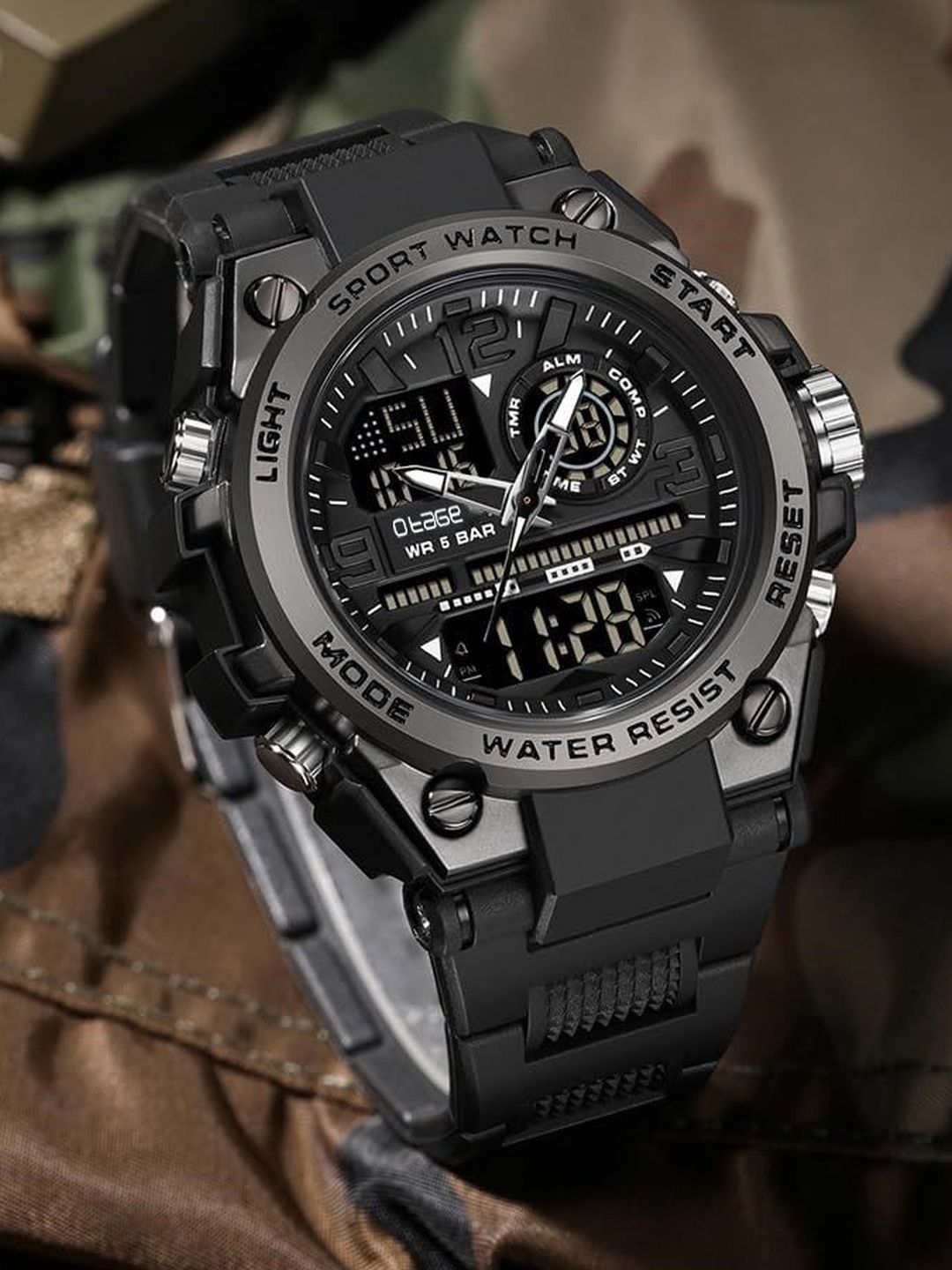 Otage Men Dial & Straps Analogue and Digital Multi Function Watch F25 GunMetal-image-2