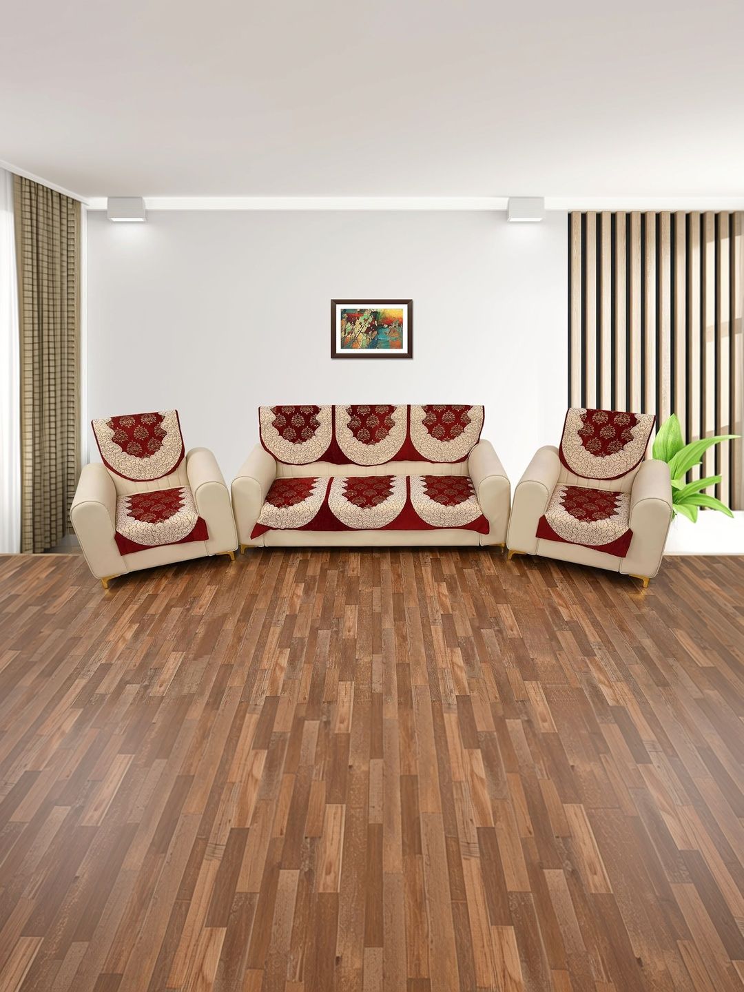 Furnishing Hut Maroon & Maroon Chenille Sofa Cover-image-15