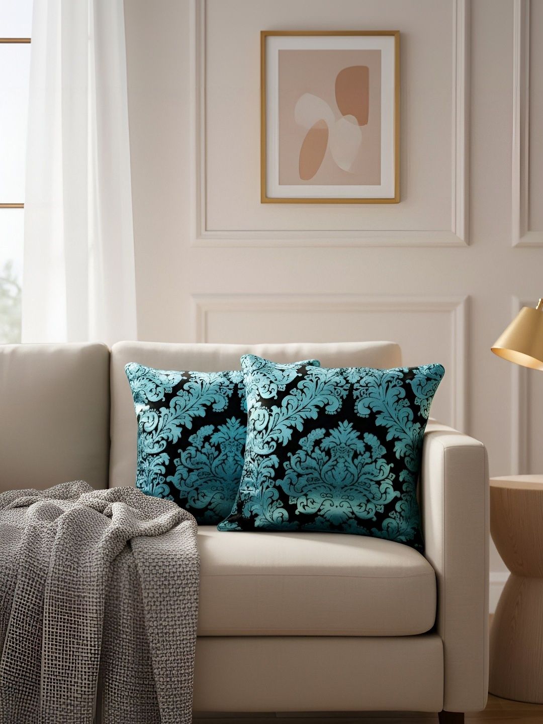 INDHOME LIFE Blue Set of 2 Embroidered Velvet Square Cushion Covers-picture-14