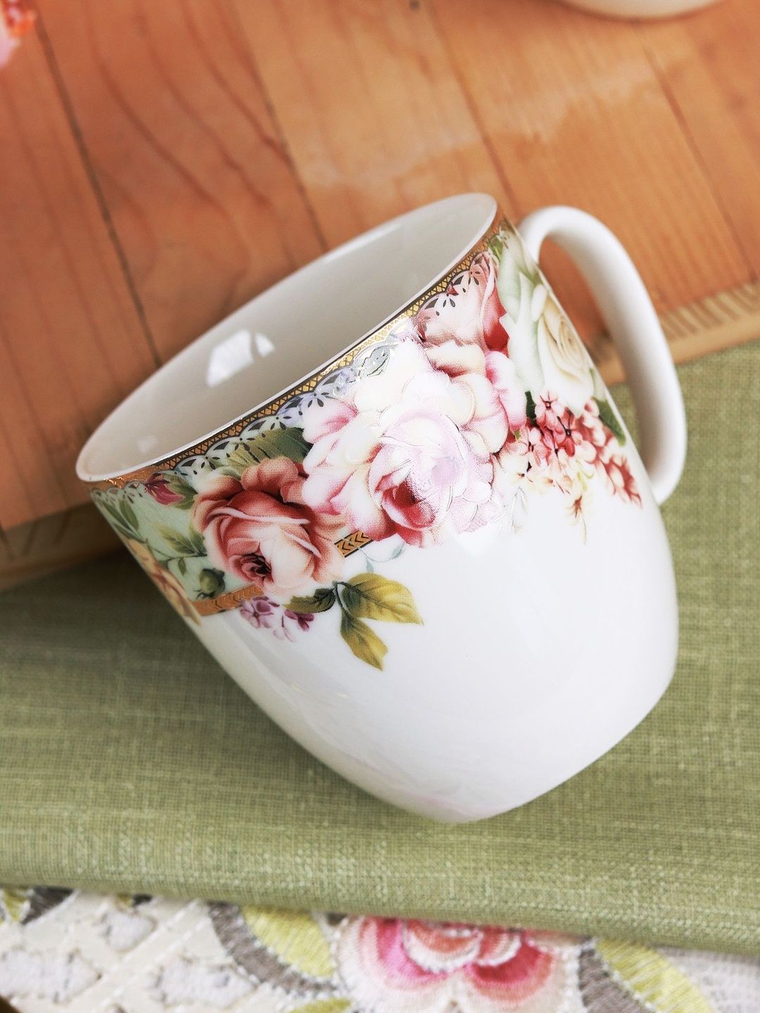 vigneto Green & White Printed Porcelain Glossy Mugs Set of Cups and Mugs-image-47