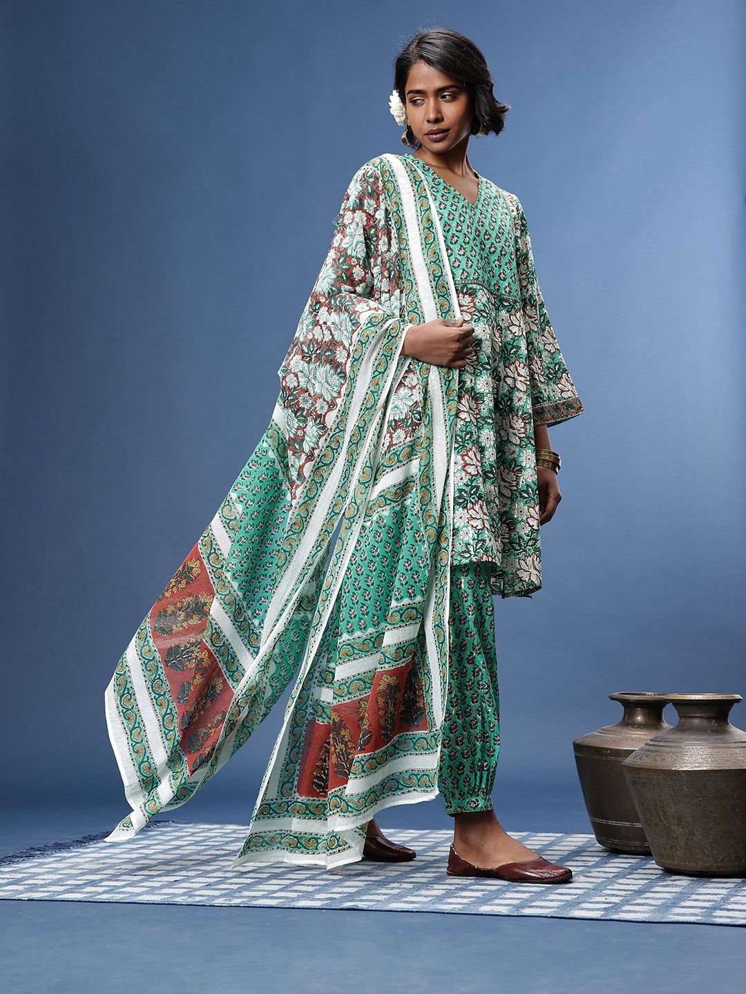 Taavi Floral Printed Sanganeri Kurta With Salwar & Dupatta-picture-45