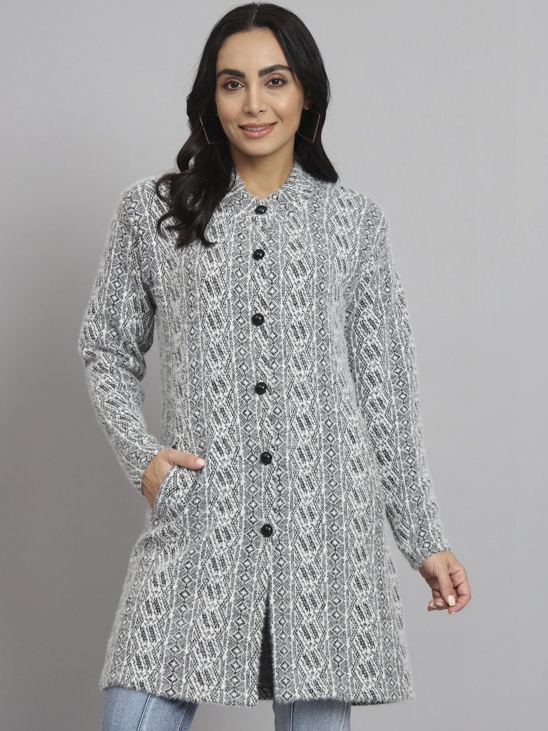 eKools Self Design Woollen Longline Cardigan-picture-34