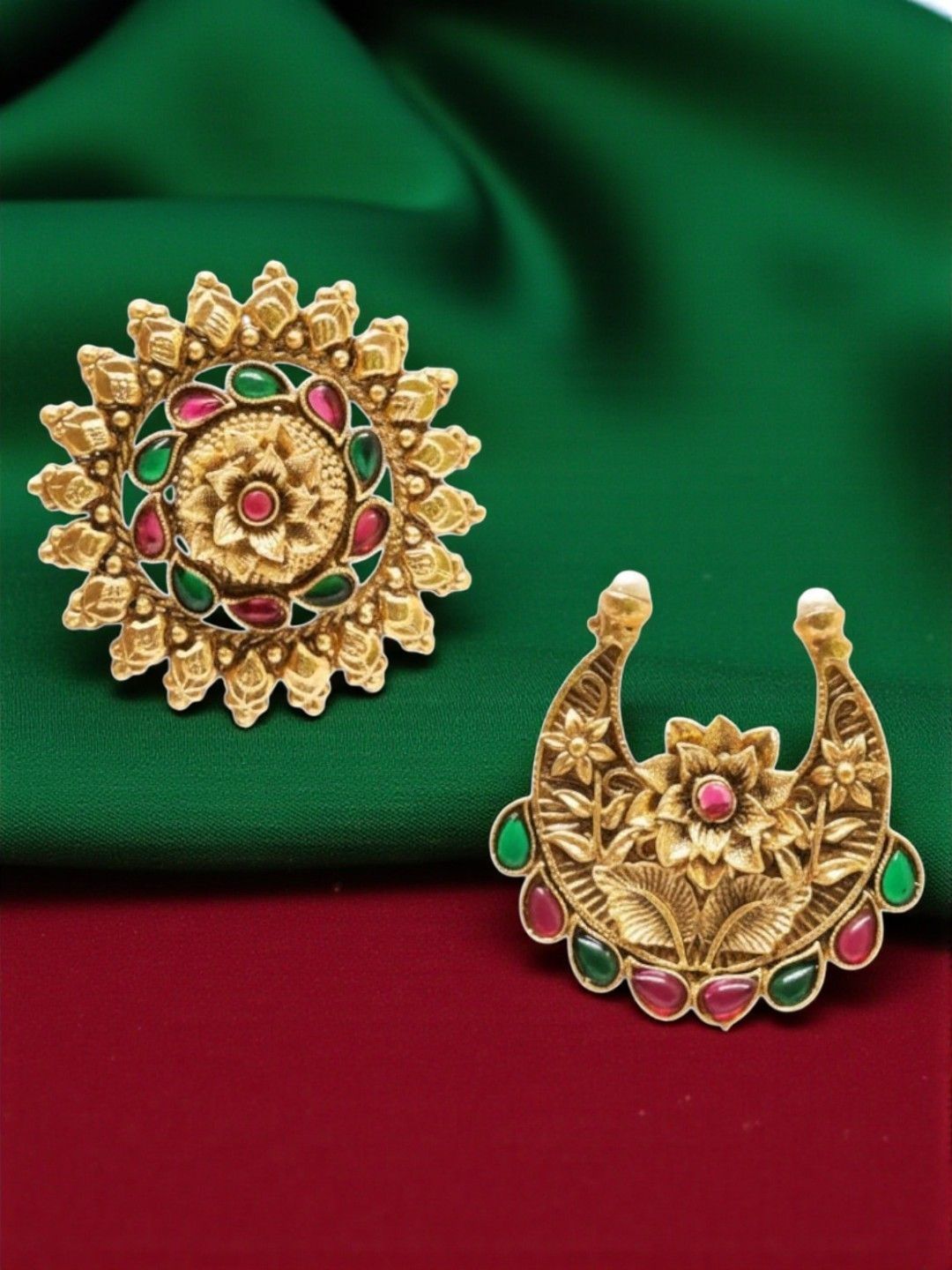 OOMPH Combo of 2 Gold Artificial Stones and Beads Hair Bun Pin-image-21