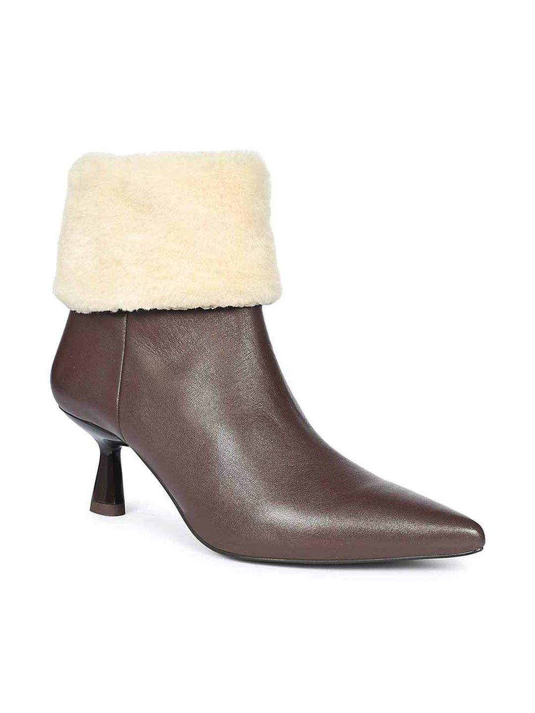 Saint G Women Leather Pointed-Toe Kitten-Heeled Fur Cuff Winter Boots-picture-17