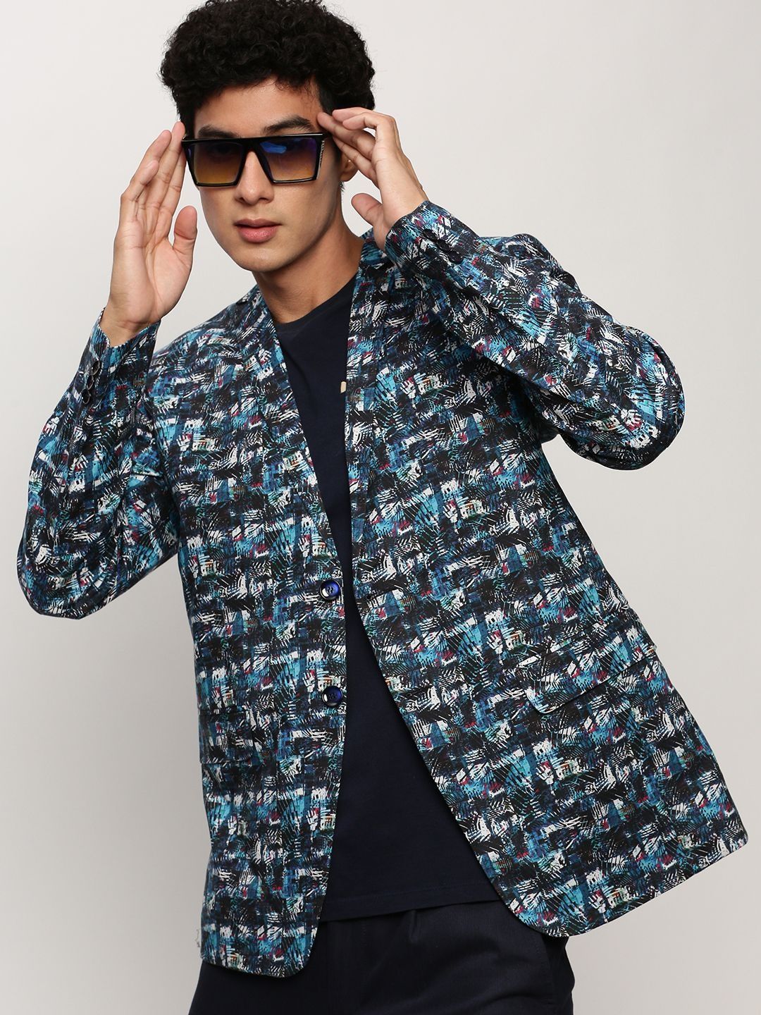 SHOWOFFFF Printed Slim-Fit Notched Lapel Long Sleeves Single-Breasted Blazers-picture-30
