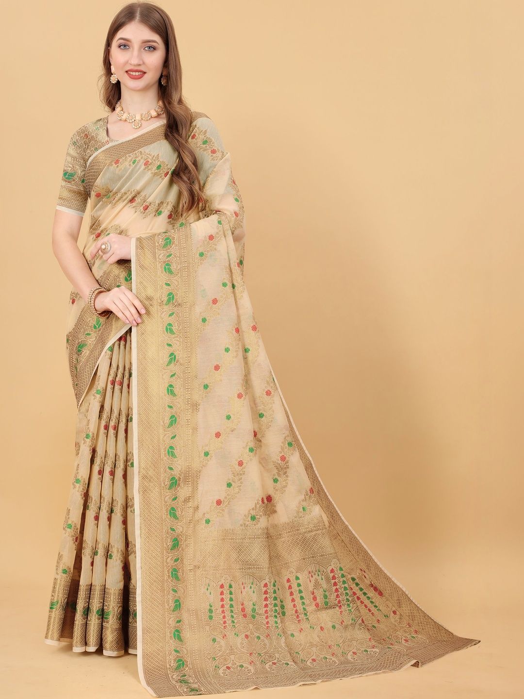 VS MALL Ethnic Motifs Zari Pure Cotton Banarasi Saree-picture-20