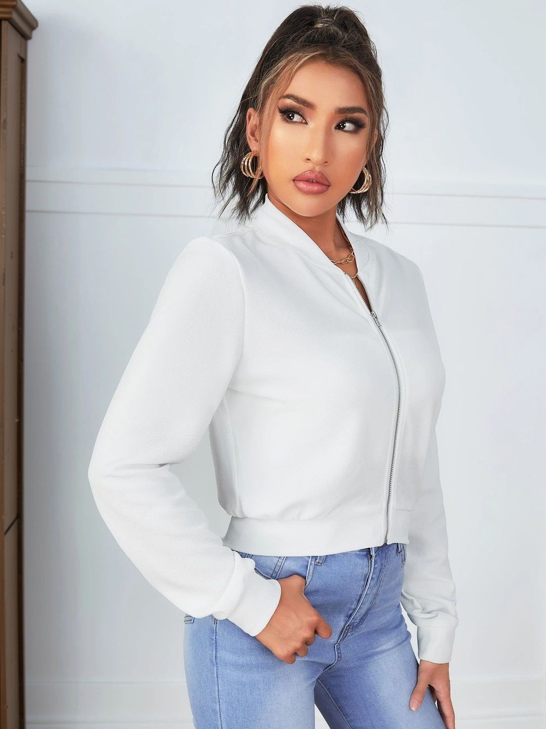Stylecast X Slyck Women Lightweight Crop Bomber Jacket-picture-31