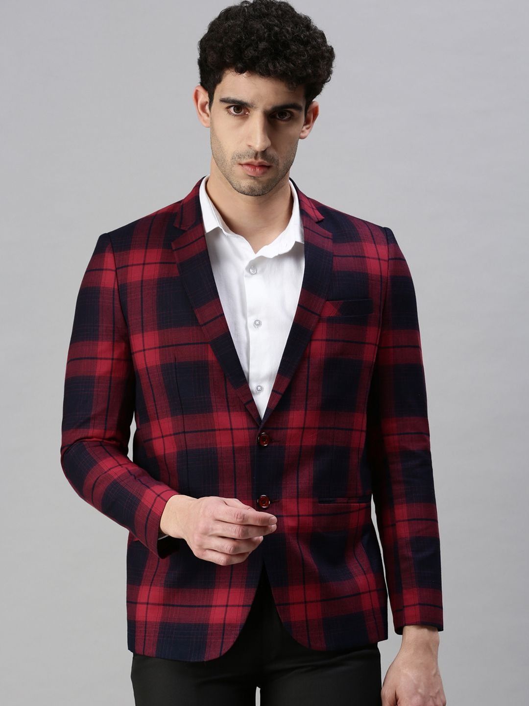 SHOWOFFFF Checked Slim-Fit Single Breasted Blazer-picture-17