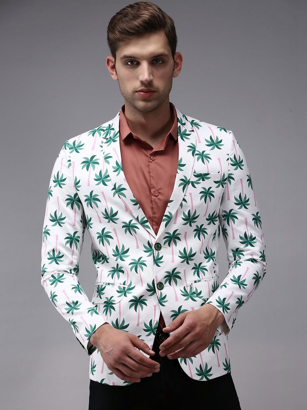 SHOWOFFFF Printed Slim-Fit Single Breasted Blazer-image-28