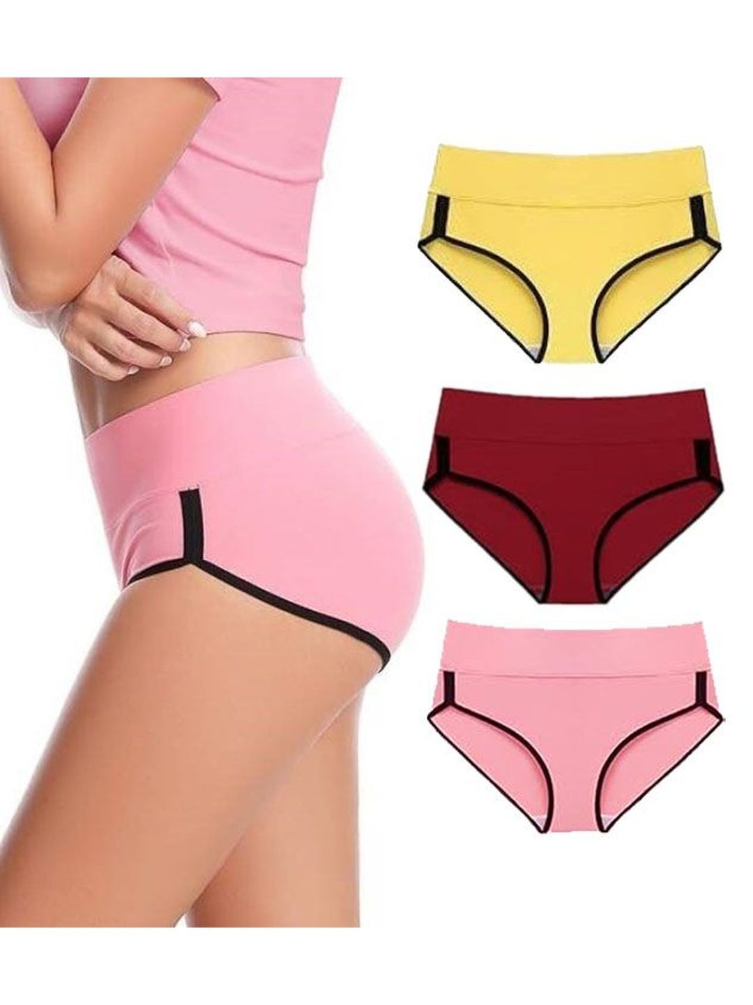 Diving Deep Pack of 3 Striped Cotton High-Rise Hipster Briefs-image-46