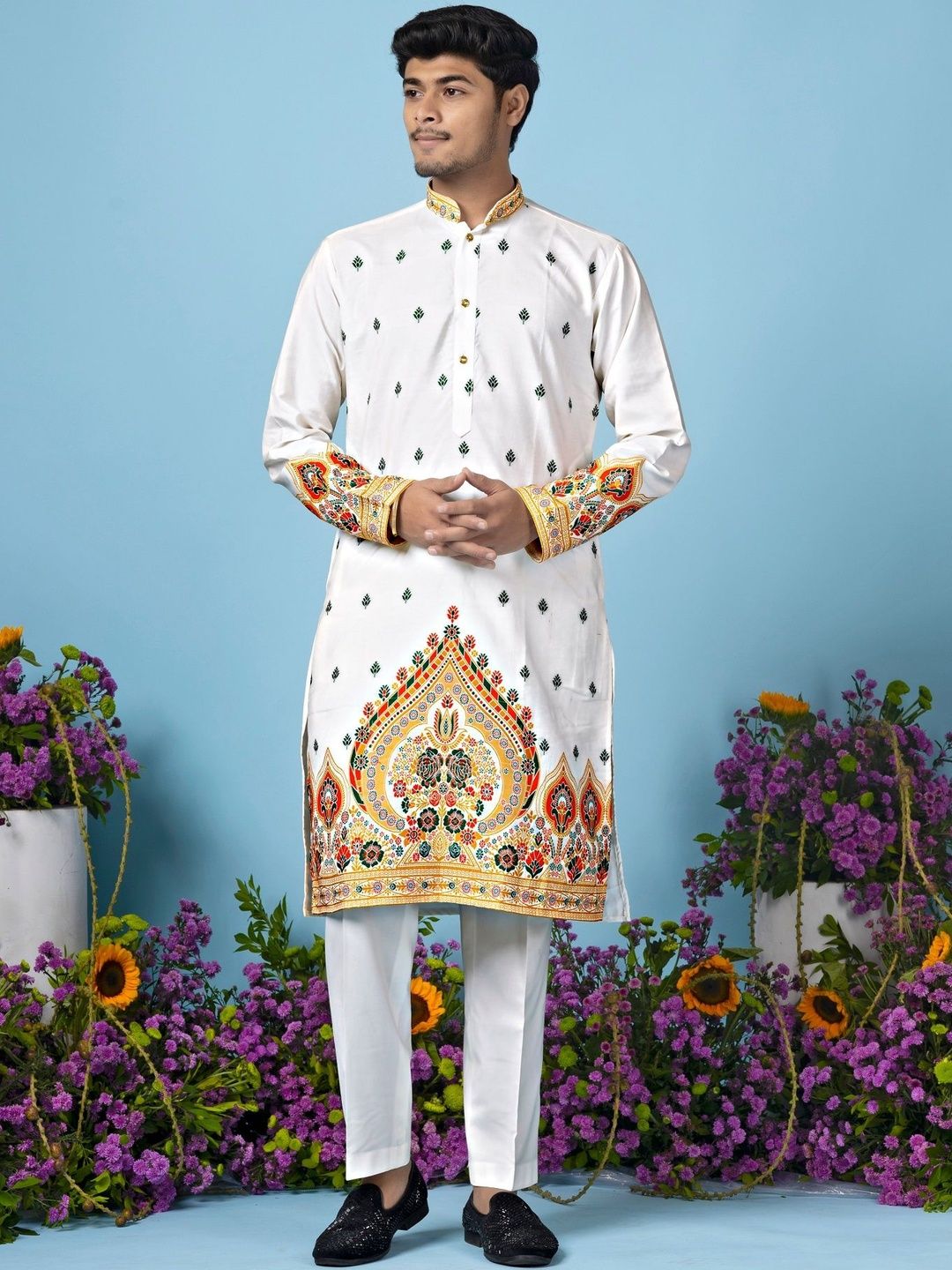 House Of Sanskruti Men Flared Sleeves Jacquard Handloom Kurta-picture-56