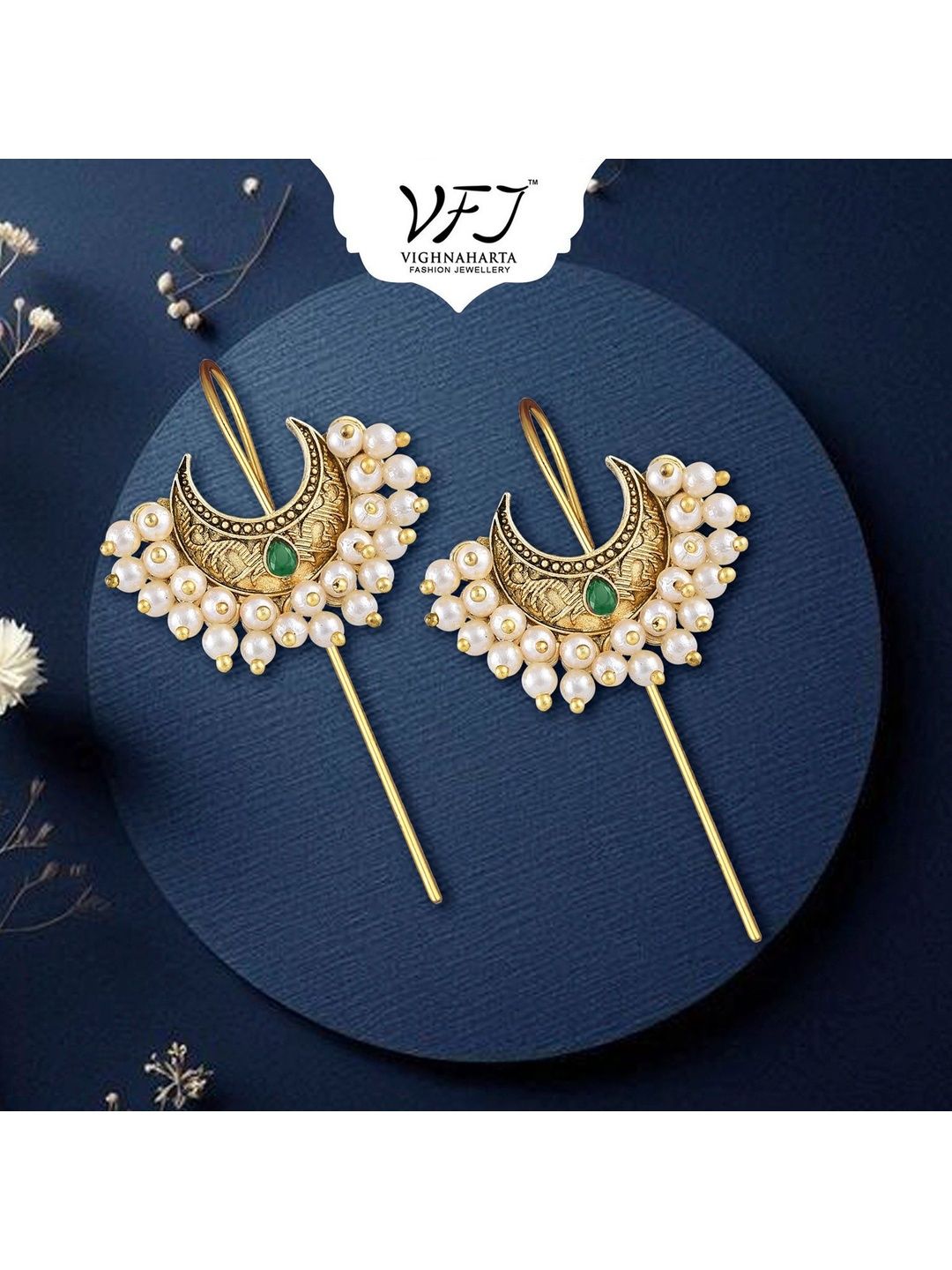 Vighnaharta Crescent Shaped Ear Cuff Earrings-picture-18
