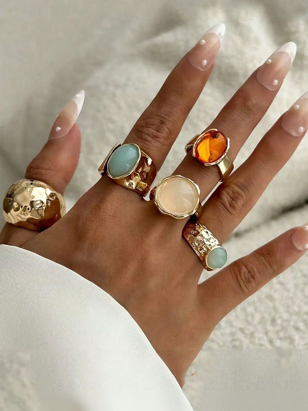 OOMPH Set of 5 Artificial Stones and Beads Finger Ring-image-46