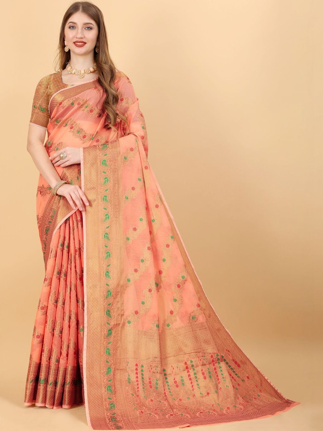 VS MALL Ethnic Motifs Zari Pure Cotton Banarasi Saree-picture-16