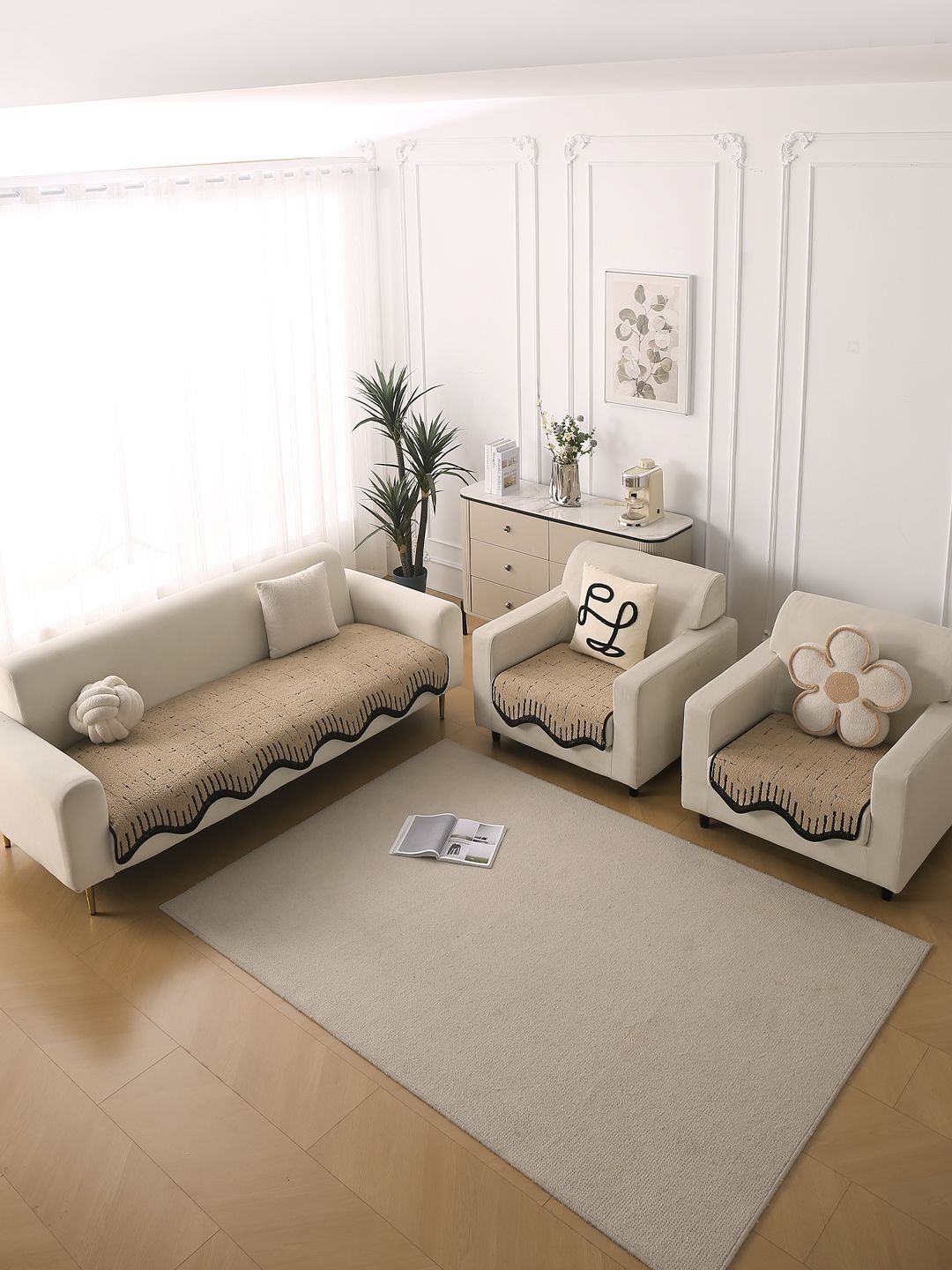 HOKIPO Brown Terrycloth Anti-Slip Sofa Mat for 3+1+1 Seater-picture-13