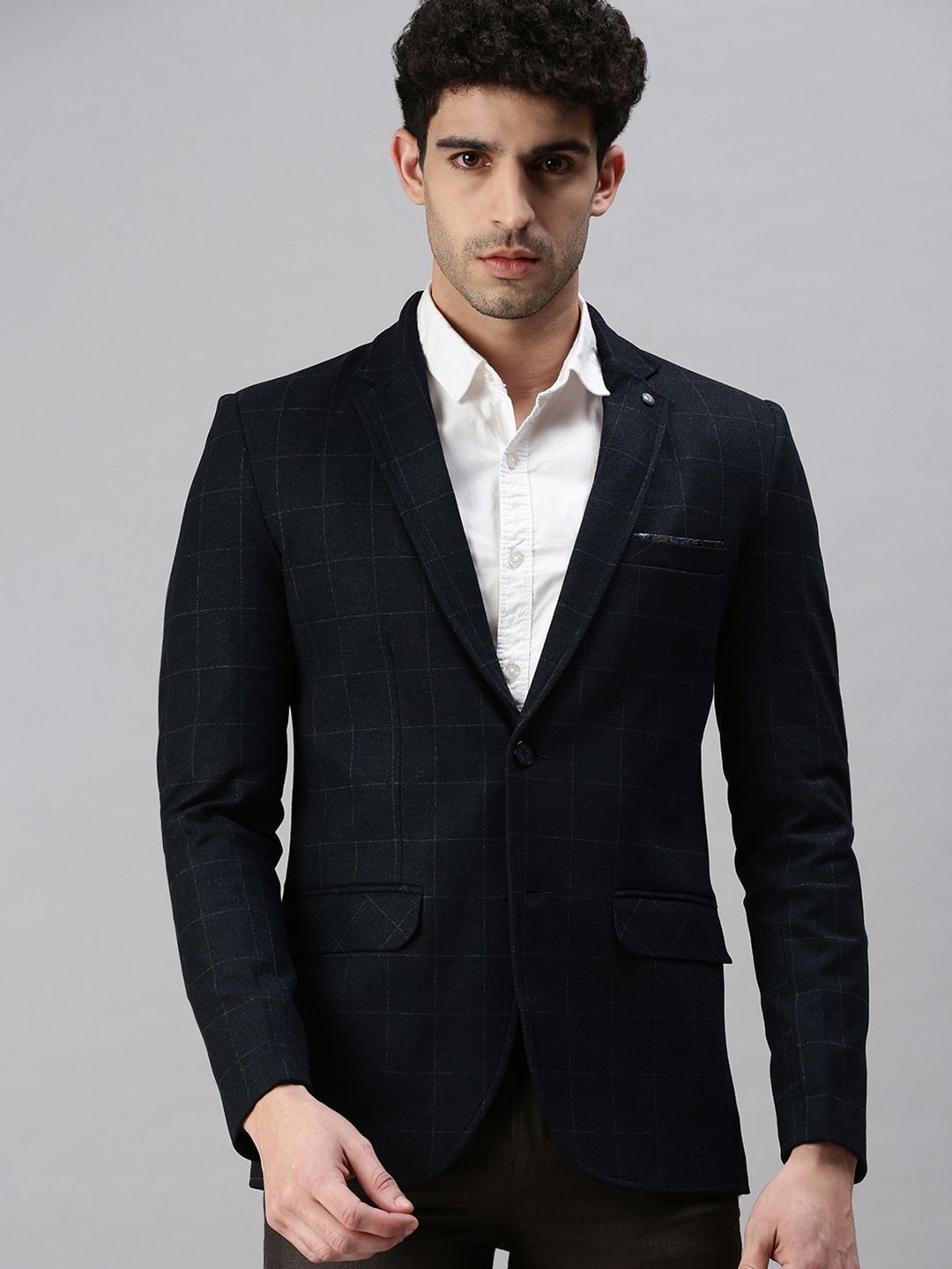 SHOWOFFFF Checked Slim-Fit Single Breasted Blazer-image-35