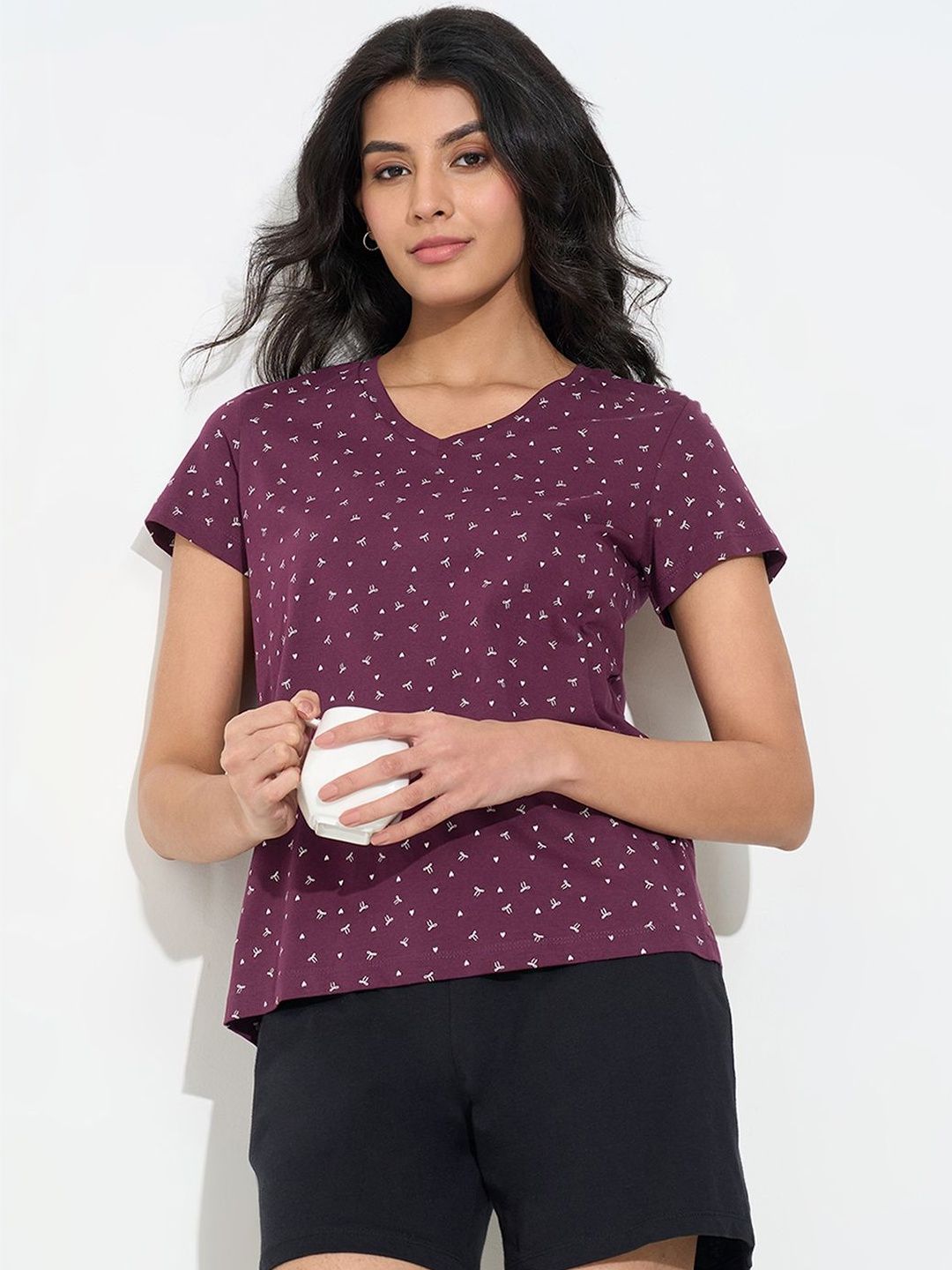 Dreamz by Pantaloons Printed Cotton V-Neck Lounge Tshirts-picture-24