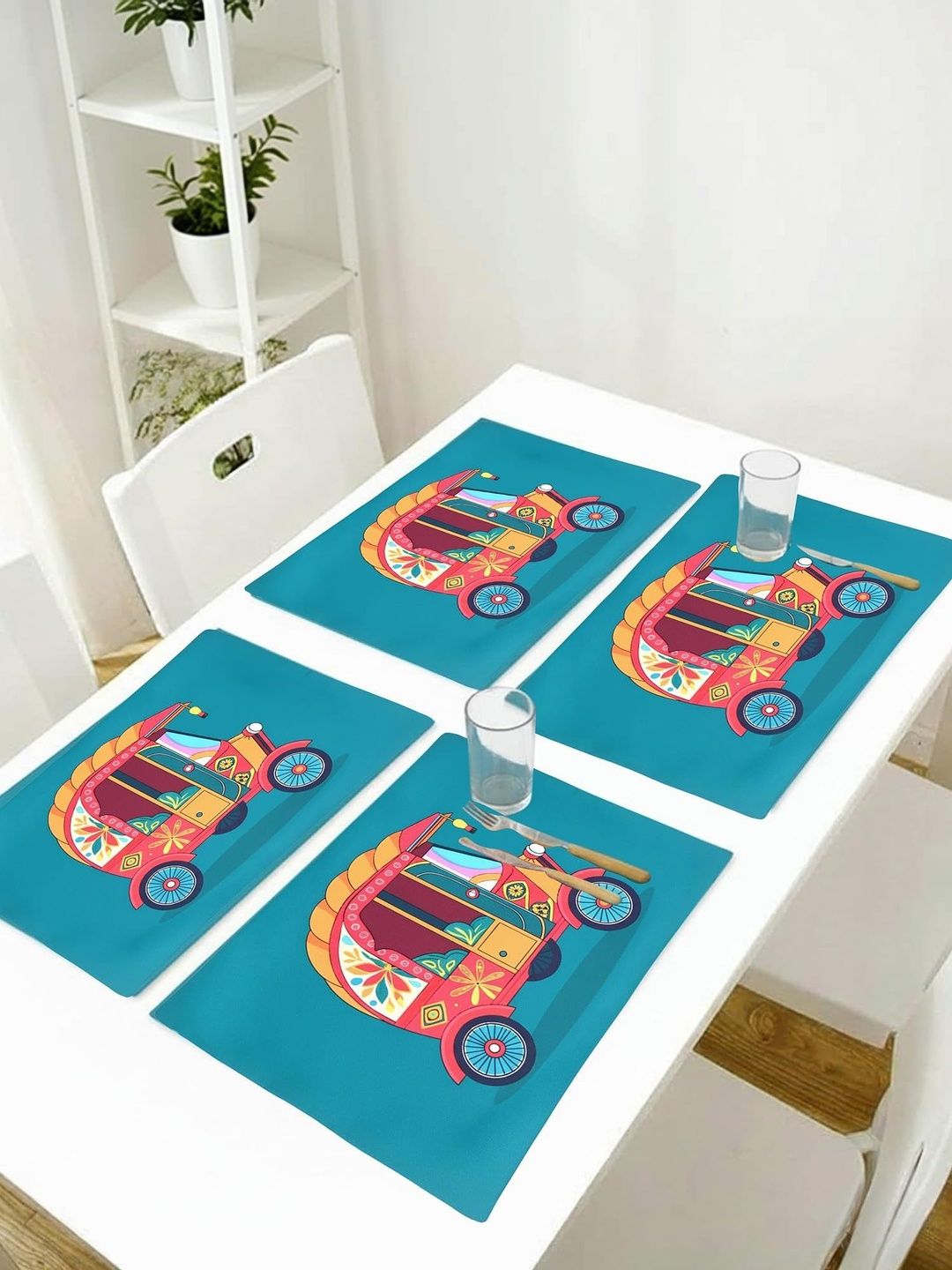 PRAKARTIK 4-Pcs Green & Pink Digital Printed Table Placemats-picture-51