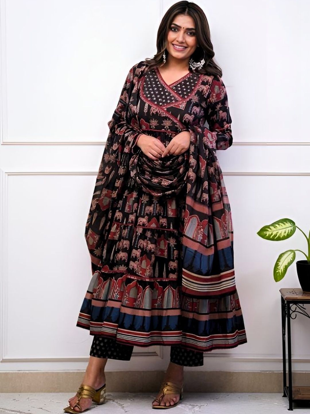 Lali Creation Women Ethnic Motifs Printed Angrakha Kurta with Trousers & With Dupatta-picture-37