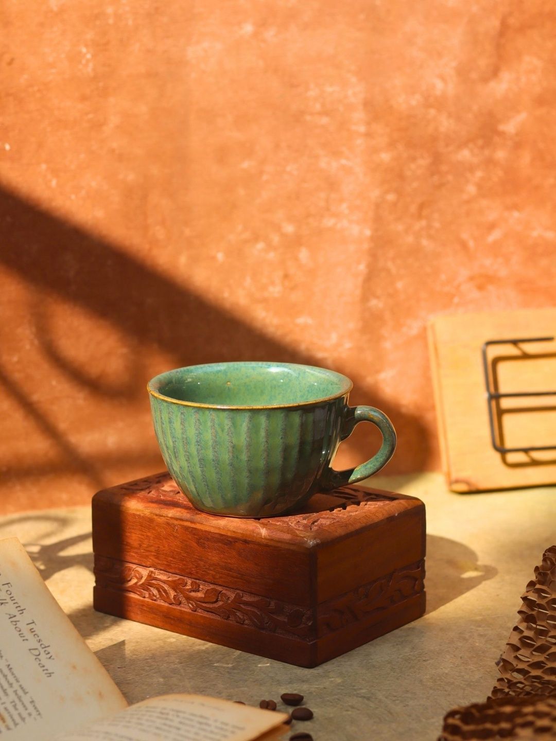 WEAVING HOMES Green Textured Ceramic Glossy Cups Set of Cups and Mugs-picture-26
