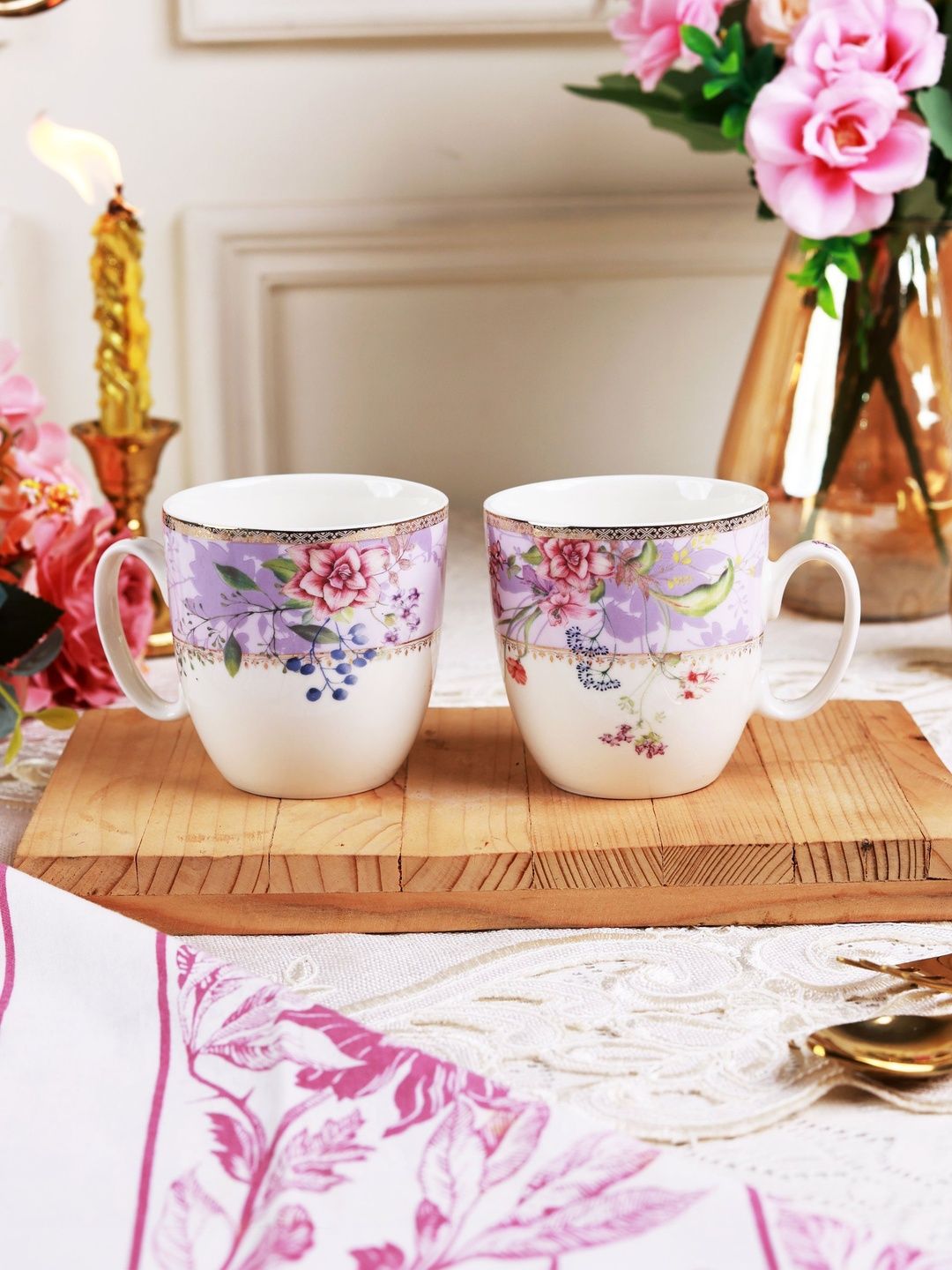 vigneto Pink & White Printed Porcelain Glossy Mugs Set of Cups and Mugs-image-44