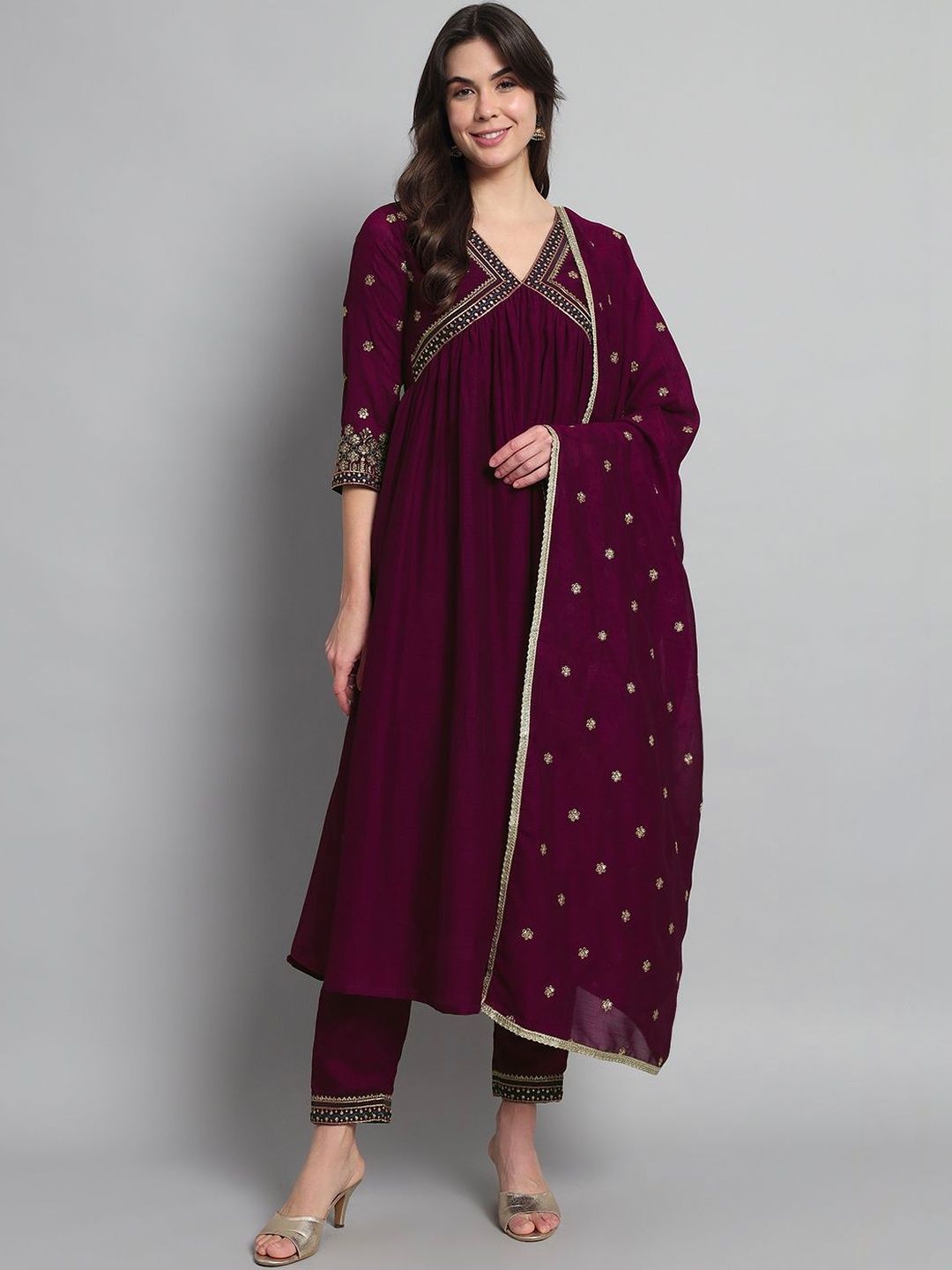 SDK FASHION Women Ethnic Motifs Embroidered Empire Gotta Patti Kurta with Trousers & With Dupatta-picture-39