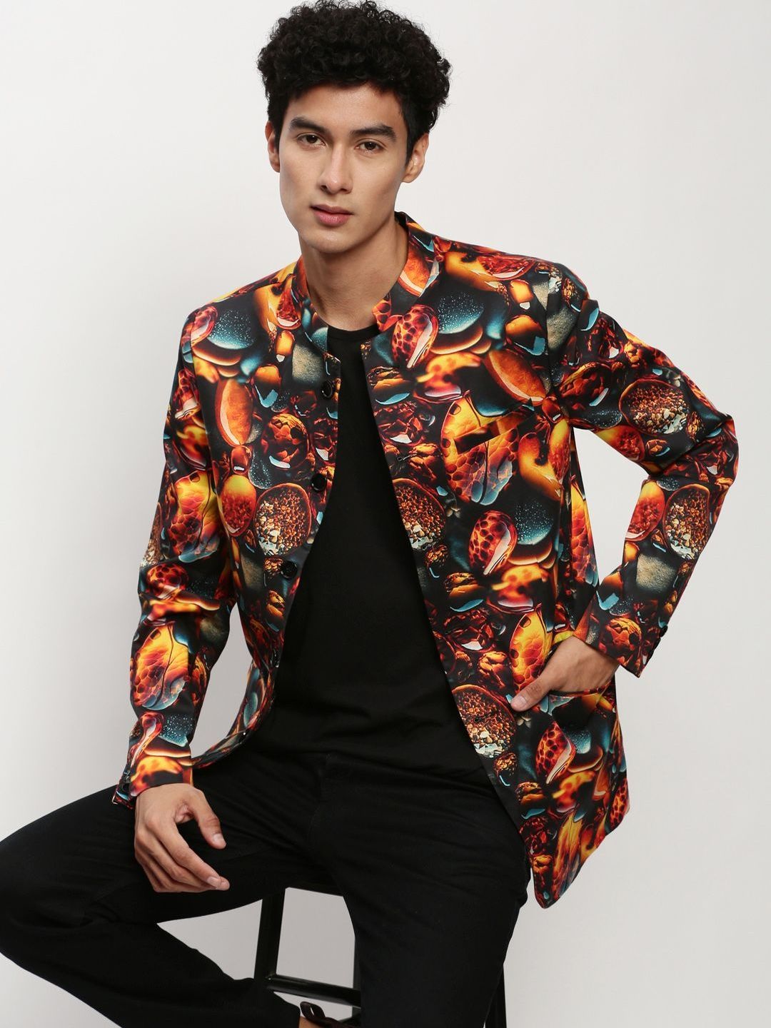 SHOWOFFFF Printed Slim-Fit Notched Lapel Long Sleeves Single-Breasted Blazers-picture-29
