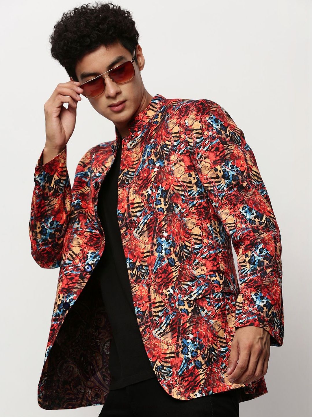 SHOWOFFFF Printed Slim-Fit Mandarin Collar Neck Long Sleeves Single-Breasted Blazers-picture-34