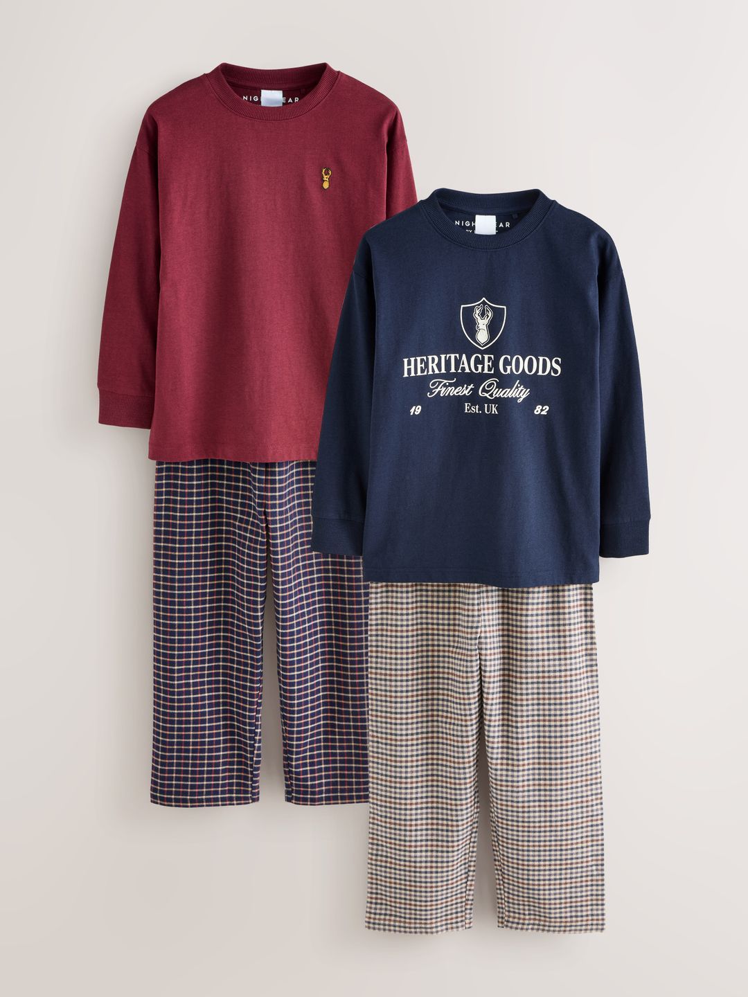 NEXT Boys Pack Of 2 Typography Printed Pure Cotton Night suit