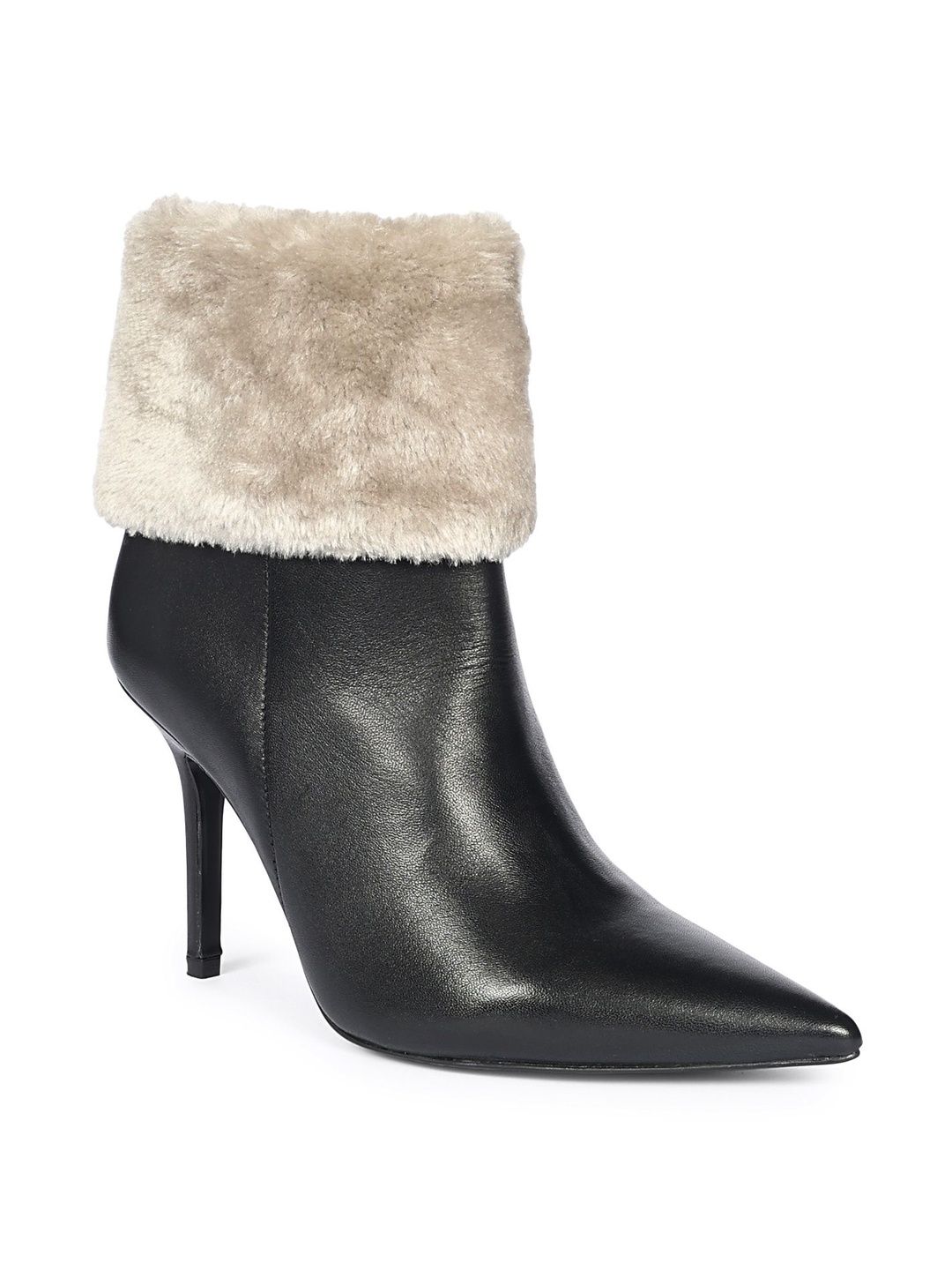 Saint G Women Leather Pointed-Toe Stiletto-Heeled Fur Cuff Winter Boots-picture-30