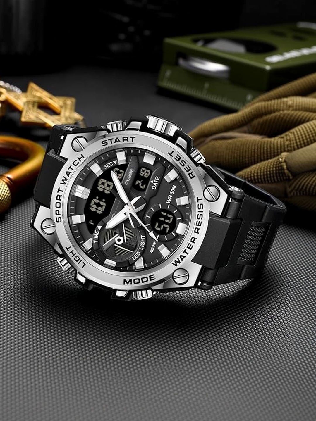 Otage Men Dial & Straps Analogue and Digital Multi Function Watch F18 Silver-image-36