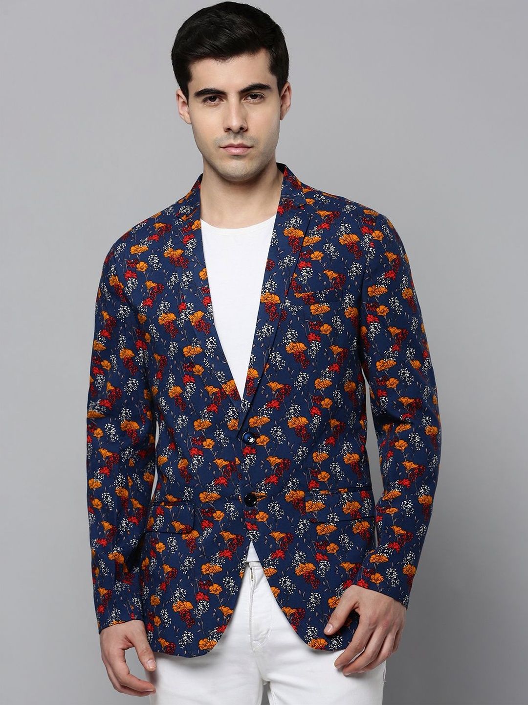 SHOWOFFFF Printed Notched Lapel Slim Fit Single-Breasted Blazer-image-18