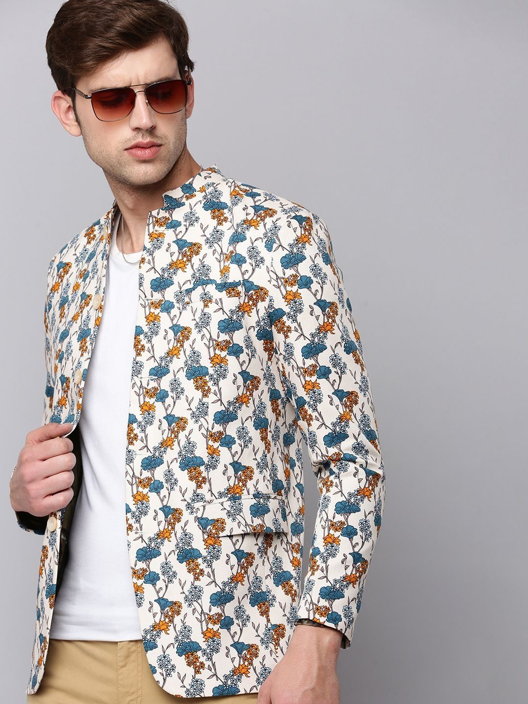 SHOWOFFFF Printed Mandarin Collar Slim Fit Jodhpuri Blazer-picture-58